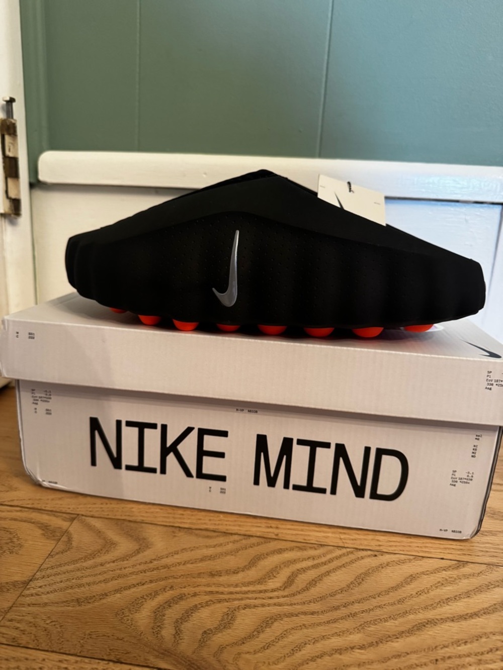 Nike Black Slide with Red Pod Sole and Silver Swoosh